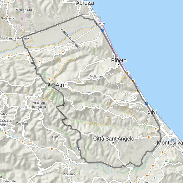 Karten-Miniaturansicht der Radinspiration "Über die grünen Hügel entlang der Abruzzo-Küste" in Abruzzo, Italy. Erstellt vom Tarmacs.app-Routenplaner für Radtouren