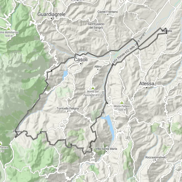 Karten-Miniaturansicht der Radinspiration "Kulturelle Erfahrungen rund um Paglieta" in Abruzzo, Italy. Erstellt vom Tarmacs.app-Routenplaner für Radtouren