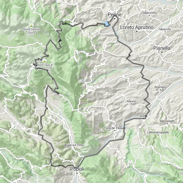 Miniatuurkaart van de fietsinspiratie "Avontuurlijke tocht van Penne naar Farindola" in Abruzzo, Italy. Gemaakt door de Tarmacs.app fietsrouteplanner