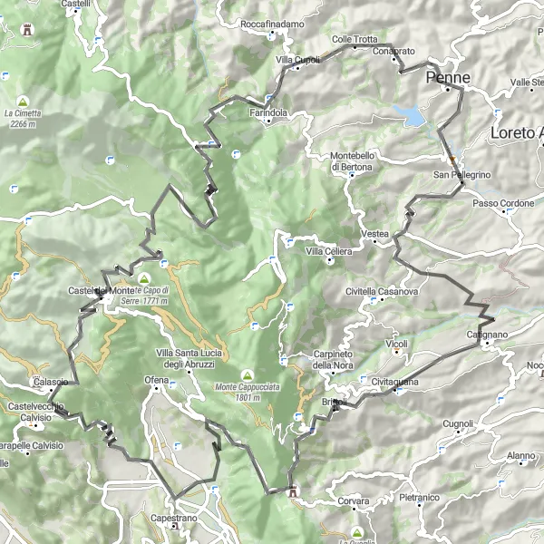 Miniatura mapy "Trasa rowerowa dookoła Penne: Droga kolarstwa szosowego 122 km" - trasy rowerowej w Abruzzo, Italy. Wygenerowane przez planer tras rowerowych Tarmacs.app