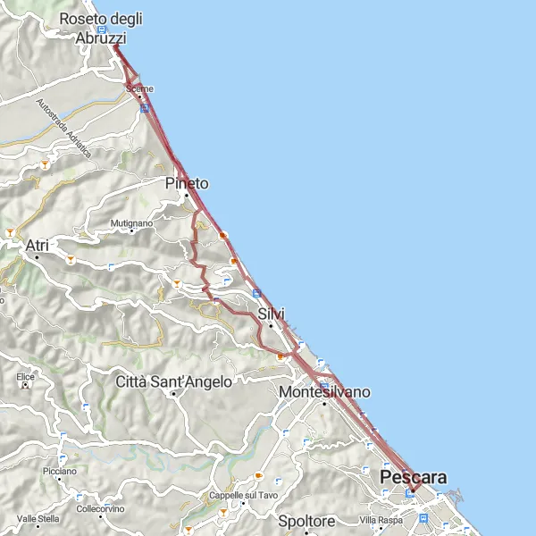 Miniatuurkaart van de fietsinspiratie "Gravelroute langs de kust" in Abruzzo, Italy. Gemaakt door de Tarmacs.app fietsrouteplanner