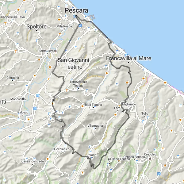 Miniatuurkaart van de fietsinspiratie "Historische Route naar Chieti" in Abruzzo, Italy. Gemaakt door de Tarmacs.app fietsrouteplanner