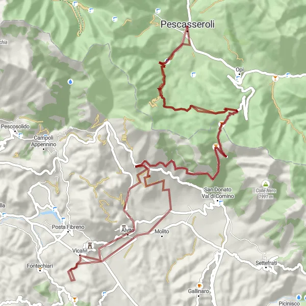Miniature de la carte de l'inspiration cycliste "Monte Panico et Castel Mancino en VTT" dans la Abruzzo, Italy. Générée par le planificateur d'itinéraire cycliste Tarmacs.app