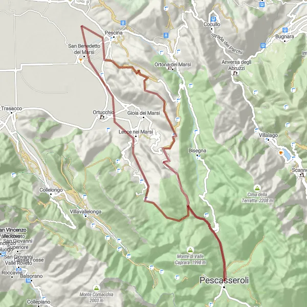 Miniature de la carte de l'inspiration cycliste "Exploration des montagnes sauvages" dans la Abruzzo, Italy. Générée par le planificateur d'itinéraire cycliste Tarmacs.app