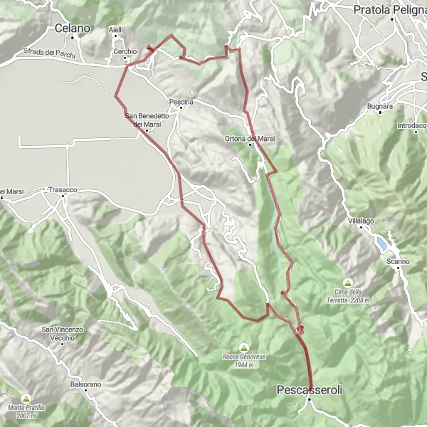 Miniatura della mappa di ispirazione al ciclismo "Sfida Gravel nel Cuore d'Abruzzo" nella regione di Abruzzo, Italy. Generata da Tarmacs.app, pianificatore di rotte ciclistiche