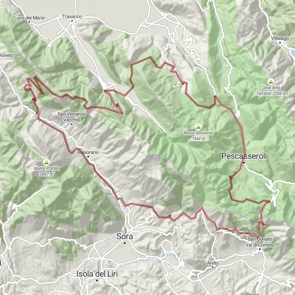 Karten-Miniaturansicht der Radinspiration "Schotterstraßenabenteuer von Pescasseroli nach Collelongo" in Abruzzo, Italy. Erstellt vom Tarmacs.app-Routenplaner für Radtouren