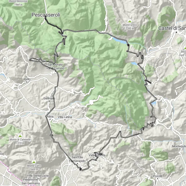 Miniature de la carte de l'inspiration cycliste "Voyage à travers les vallées abruzzaises" dans la Abruzzo, Italy. Générée par le planificateur d'itinéraire cycliste Tarmacs.app