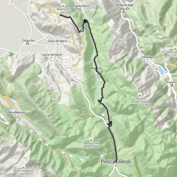 Miniatura della mappa di ispirazione al ciclismo "Giro in bicicletta da Pescasseroli a Castel Mancino" nella regione di Abruzzo, Italy. Generata da Tarmacs.app, pianificatore di rotte ciclistiche