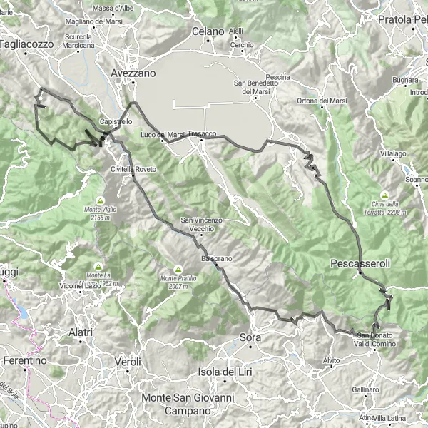Miniatura mapy "Trasa szosa z Pescasseroli" - trasy rowerowej w Abruzzo, Italy. Wygenerowane przez planer tras rowerowych Tarmacs.app