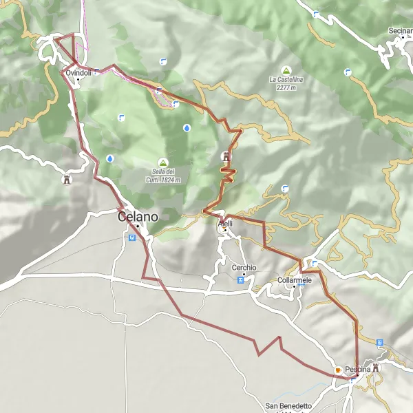 Map miniature of "The Adventure through Mountains and Castles" cycling inspiration in Abruzzo, Italy. Generated by Tarmacs.app cycling route planner