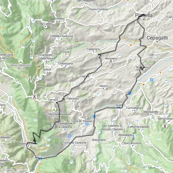 Miniatura della mappa di ispirazione al ciclismo "Tour in Bici su Strada da Villa Badessa a Pianella" nella regione di Abruzzo, Italy. Generata da Tarmacs.app, pianificatore di rotte ciclistiche