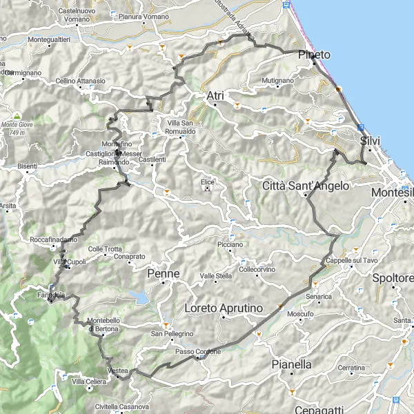 Miniature de la carte de l'inspiration cycliste "Le Tour des Collines Abruzzesi" dans la Abruzzo, Italy. Générée par le planificateur d'itinéraire cycliste Tarmacs.app