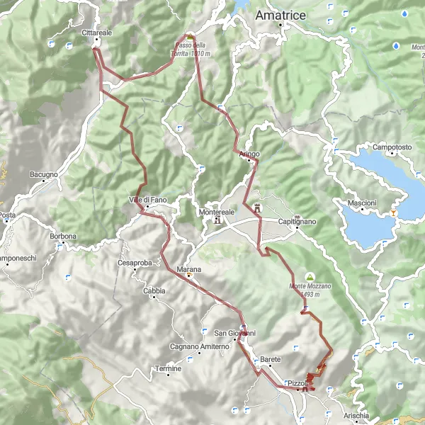 Miniatuurkaart van de fietsinspiratie "Grindpaden rond Pizzoli" in Abruzzo, Italy. Gemaakt door de Tarmacs.app fietsrouteplanner