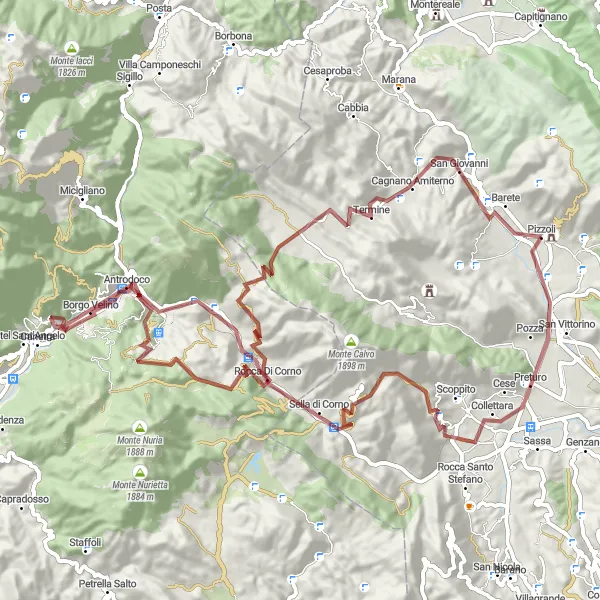 Miniatuurkaart van de fietsinspiratie "Avontuurlijke gravelfietstocht door la Serra naar Palazzo Mascetti" in Abruzzo, Italy. Gemaakt door de Tarmacs.app fietsrouteplanner