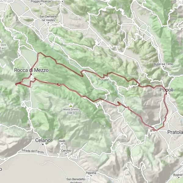 Map miniature of "Thrilling Gravel Adventure: Riserva Naturale Sorgenti del Pescara" cycling inspiration in Abruzzo, Italy. Generated by Tarmacs.app cycling route planner