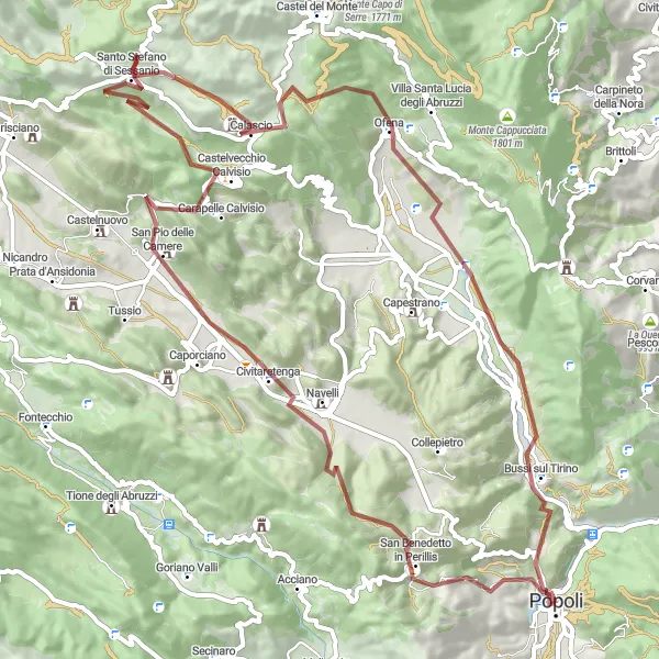 Miniatura della mappa di ispirazione al ciclismo "Percorso Gravel tra Monte Croce e Bussi sul Tirino" nella regione di Abruzzo, Italy. Generata da Tarmacs.app, pianificatore di rotte ciclistiche