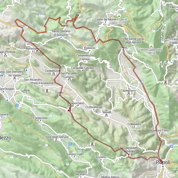 Map miniature of "The Gravel Adventure: Monte Croce" cycling inspiration in Abruzzo, Italy. Generated by Tarmacs.app cycling route planner