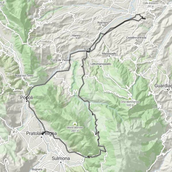 Karten-Miniaturansicht der Radinspiration "Panoramische Straßen von Pratola Peligna" in Abruzzo, Italy. Erstellt vom Tarmacs.app-Routenplaner für Radtouren