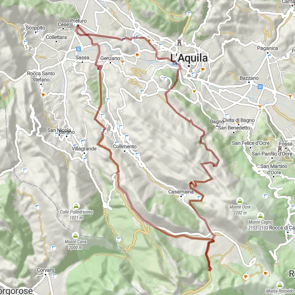 Map miniature of "Monte Luco Gravel Express" cycling inspiration in Abruzzo, Italy. Generated by Tarmacs.app cycling route planner