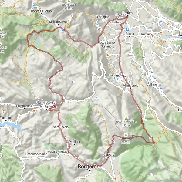 Map miniature of "Serene Escape to Colle Quintrone" cycling inspiration in Abruzzo, Italy. Generated by Tarmacs.app cycling route planner