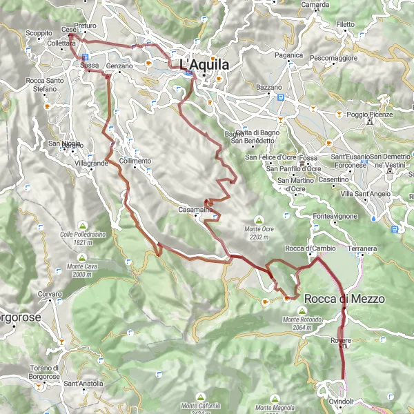 Map miniature of "Rocca di Cambio Gravel Challenge" cycling inspiration in Abruzzo, Italy. Generated by Tarmacs.app cycling route planner