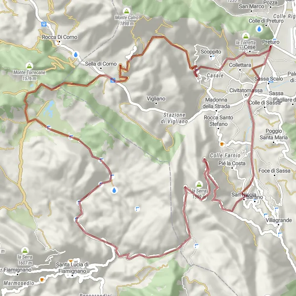 Map miniature of "Monte tra le Serre Gravel Challenge" cycling inspiration in Abruzzo, Italy. Generated by Tarmacs.app cycling route planner