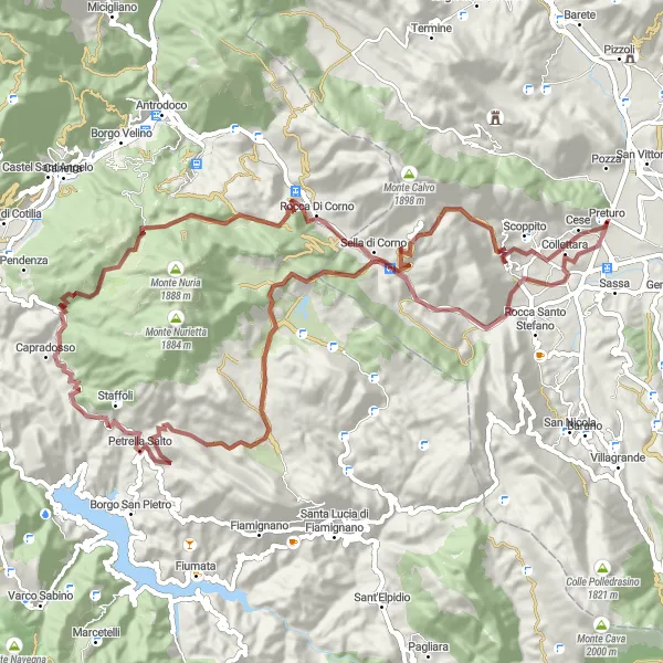 Map miniature of "Scenic Route to Castiglione" cycling inspiration in Abruzzo, Italy. Generated by Tarmacs.app cycling route planner