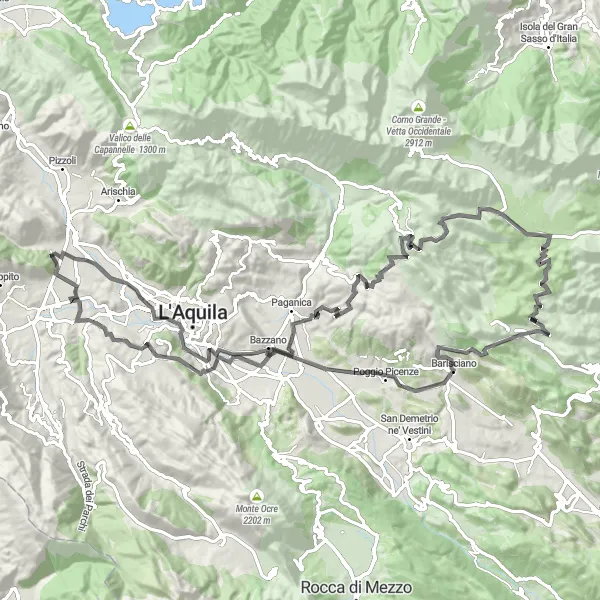 Miniatura della mappa di ispirazione al ciclismo "Giro in bici da Preturo a Fontana delle 99 Canelle" nella regione di Abruzzo, Italy. Generata da Tarmacs.app, pianificatore di rotte ciclistiche