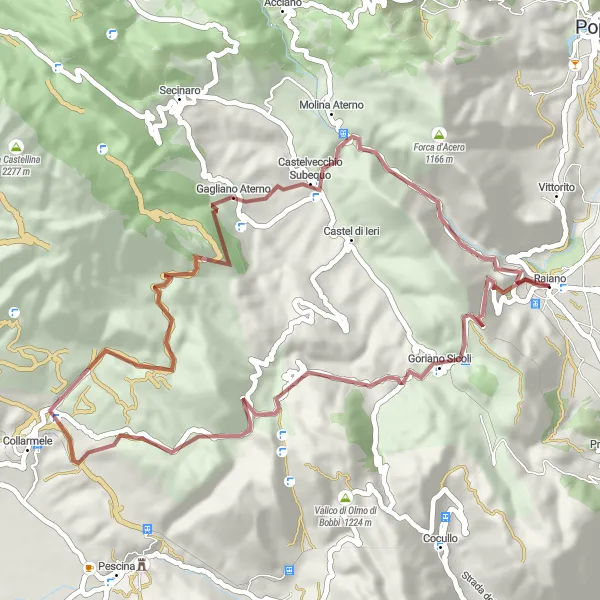 Karten-Miniaturansicht der Radinspiration "Raiano und Umgebung: Eine 51 km lange Schottertour" in Abruzzo, Italy. Erstellt vom Tarmacs.app-Routenplaner für Radtouren