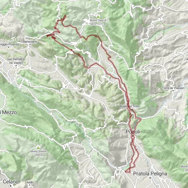 Miniatura della mappa di ispirazione al ciclismo "Giro in Gravel attraverso i Borghi abruzzesi" nella regione di Abruzzo, Italy. Generata da Tarmacs.app, pianificatore di rotte ciclistiche