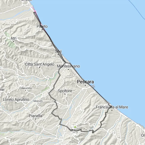 Miniatura della mappa di ispirazione al ciclismo "Tra Colline e Mare" nella regione di Abruzzo, Italy. Generata da Tarmacs.app, pianificatore di rotte ciclistiche