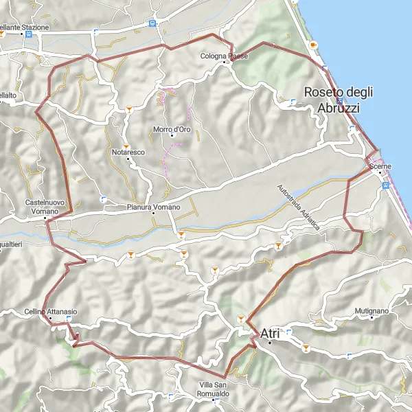 Miniatuurkaart van de fietsinspiratie "Gravel Avontuur naar Atri" in Abruzzo, Italy. Gemaakt door de Tarmacs.app fietsrouteplanner