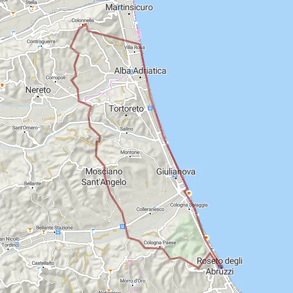 Miniatura della mappa di ispirazione al ciclismo "Esplora Montepagano e Giulianova in bicicletta" nella regione di Abruzzo, Italy. Generata da Tarmacs.app, pianificatore di rotte ciclistiche