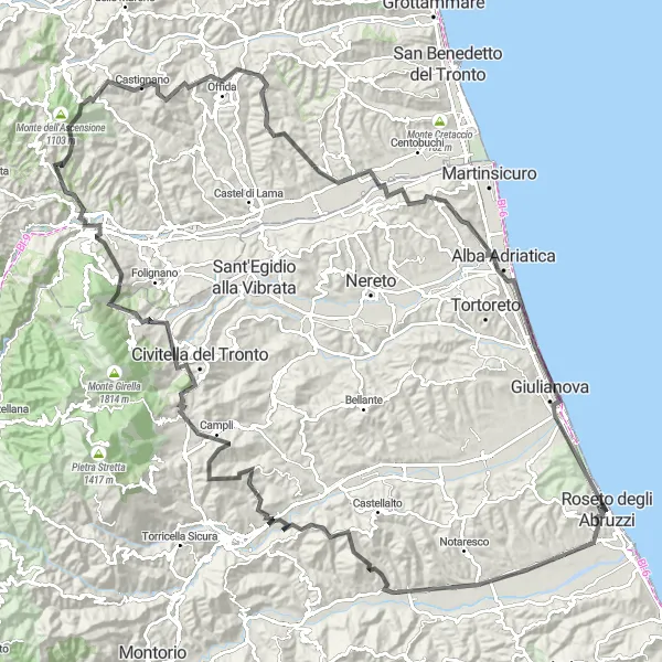 Miniatura mapy "Aventura Épica por las Colinas de Abruzos" - trasy rowerowej w Abruzzo, Italy. Wygenerowane przez planer tras rowerowych Tarmacs.app