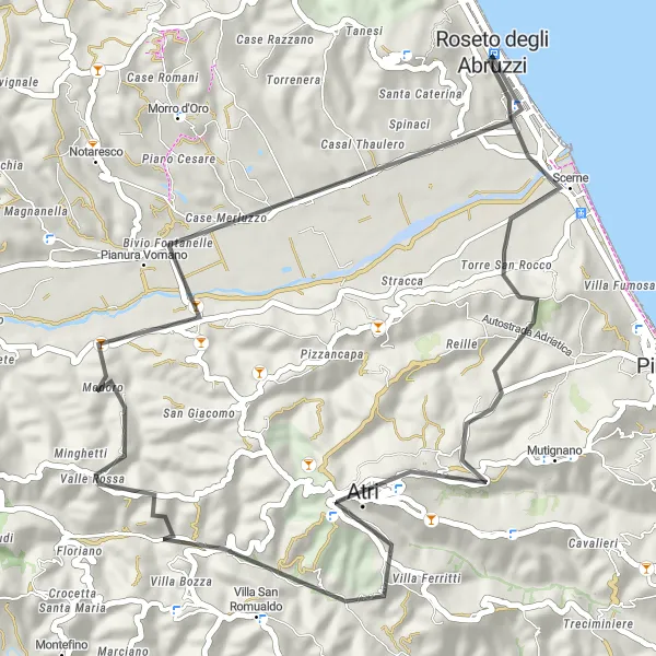 Miniatura mapy "Recorrido Escénico por las Colinas de Abruzos" - trasy rowerowej w Abruzzo, Italy. Wygenerowane przez planer tras rowerowych Tarmacs.app