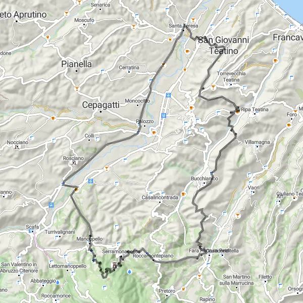 Miniatuurkaart van de fietsinspiratie "Landschappelijke route naar Fara Filiorum Petri" in Abruzzo, Italy. Gemaakt door de Tarmacs.app fietsrouteplanner