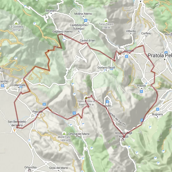 Miniatura della mappa di ispirazione al ciclismo "Traversata Gravel tra Arroccati Borghi Abruzzesi" nella regione di Abruzzo, Italy. Generata da Tarmacs.app, pianificatore di rotte ciclistiche