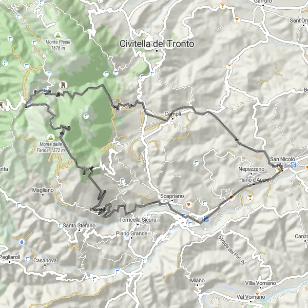 Miniatuurkaart van de fietsinspiratie "Historische Schatten: Teramo naar Campli" in Abruzzo, Italy. Gemaakt door de Tarmacs.app fietsrouteplanner