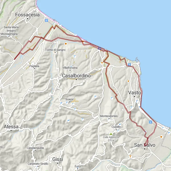 Map miniature of "Gravel Adventure" cycling inspiration in Abruzzo, Italy. Generated by Tarmacs.app cycling route planner