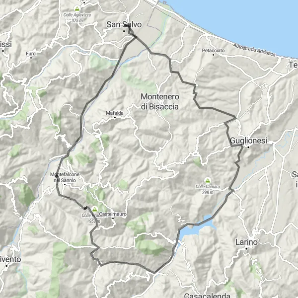 Miniatuurkaart van de fietsinspiratie "San Salvo Buitengewone Road Cycling Route" in Abruzzo, Italy. Gemaakt door de Tarmacs.app fietsrouteplanner