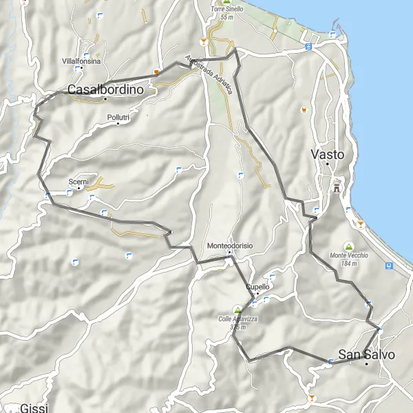 Miniature de la carte de l'inspiration cycliste "La Promenade Côtière des Abruzzes en Route" dans la Abruzzo, Italy. Générée par le planificateur d'itinéraire cycliste Tarmacs.app