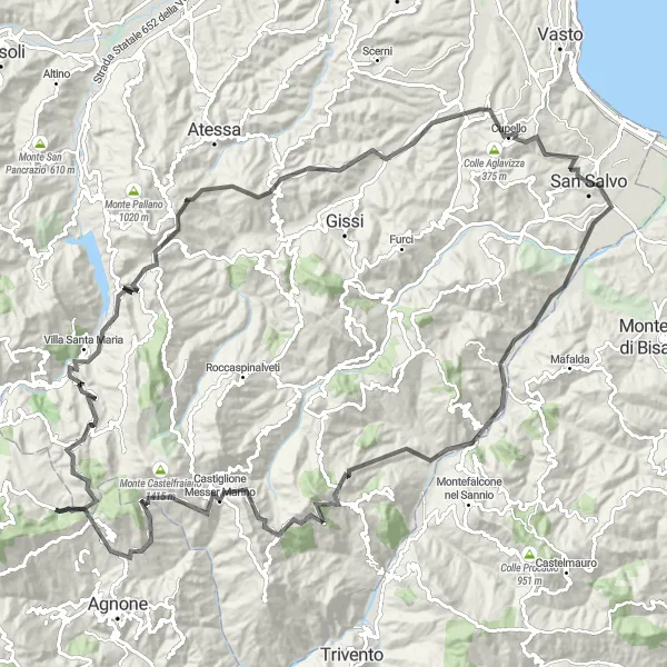 Karten-Miniaturansicht der Radinspiration "Hügelrunde durch Lentella und Castiglione" in Abruzzo, Italy. Erstellt vom Tarmacs.app-Routenplaner für Radtouren