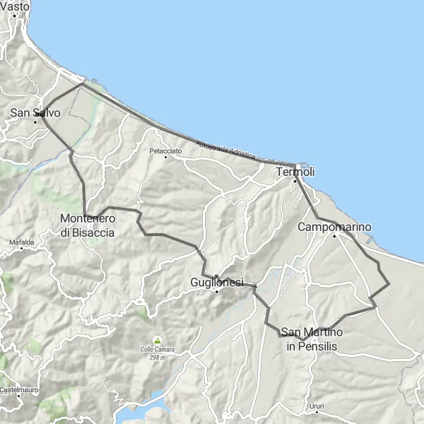 Map miniature of "Belvedere Loop" cycling inspiration in Abruzzo, Italy. Generated by Tarmacs.app cycling route planner