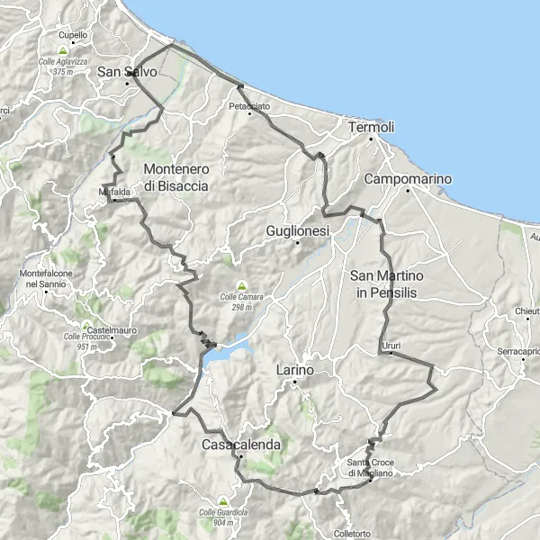 Map miniature of "Abruzzo Mountains and Valleys" cycling inspiration in Abruzzo, Italy. Generated by Tarmacs.app cycling route planner