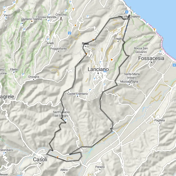 Miniatuurkaart van de fietsinspiratie "Ontspannen fietsen rond Sant'Eusanio del Sangro" in Abruzzo, Italy. Gemaakt door de Tarmacs.app fietsrouteplanner