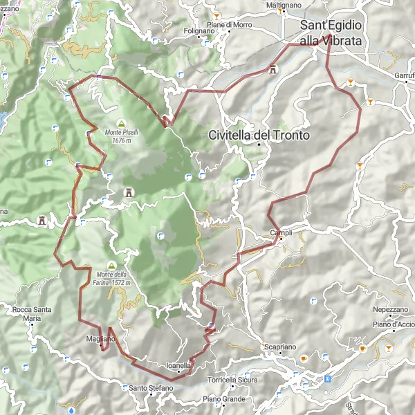 Map miniature of "The Gravel Adventure" cycling inspiration in Abruzzo, Italy. Generated by Tarmacs.app cycling route planner