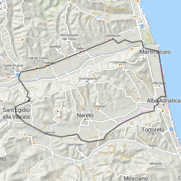 Miniatura della mappa di ispirazione al ciclismo "Giro in bici stradale da Sant'Egidio alla Vibrata a Alba Adriatica" nella regione di Abruzzo, Italy. Generata da Tarmacs.app, pianificatore di rotte ciclistiche