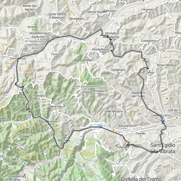 Map miniature of "Hilltop Wonders" cycling inspiration in Abruzzo, Italy. Generated by Tarmacs.app cycling route planner