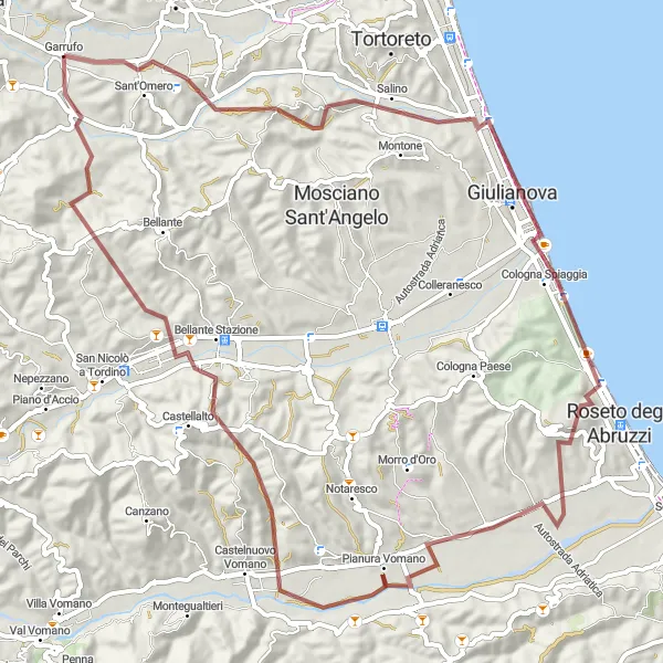 Miniature de la carte de l'inspiration cycliste "Les collines de Sant'Omero" dans la Abruzzo, Italy. Générée par le planificateur d'itinéraire cycliste Tarmacs.app