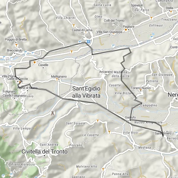 Miniatura della mappa di ispirazione al ciclismo "Tour delle Colline da Sant'Egidio alla Vibrata a Torano Nuovo" nella regione di Abruzzo, Italy. Generata da Tarmacs.app, pianificatore di rotte ciclistiche